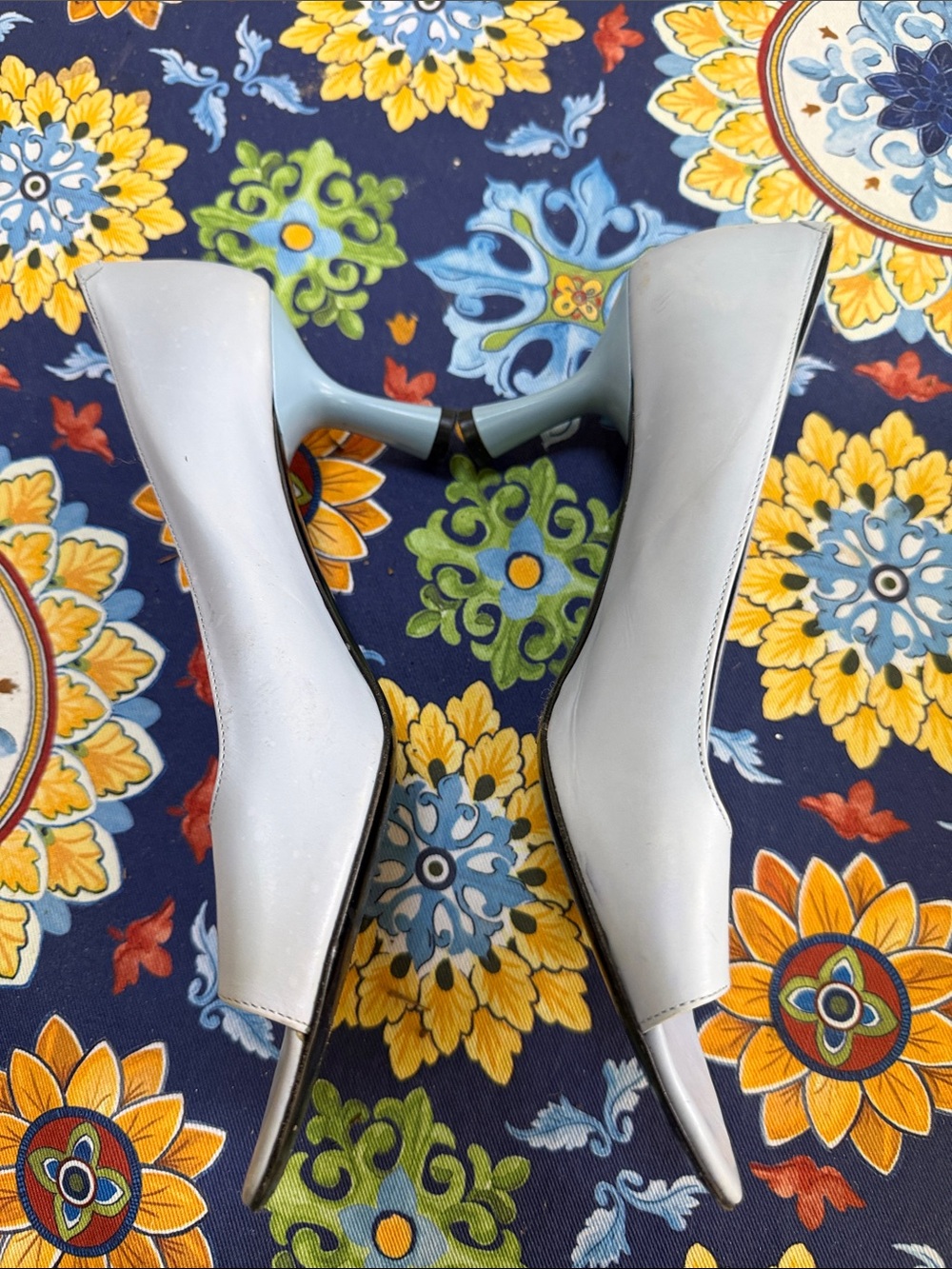 Via Spiga White Peep-Toe Leather Heels 9m - Picture 2 of 3